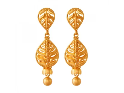 Speckled stone earrings-22k Gold Drop Earrings With Entrancing Leafy Details