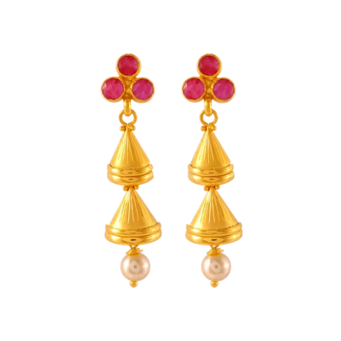 Nonagonal stud earrings-22k Gold Drop Earrings With Pearl And Meenakari Detailing