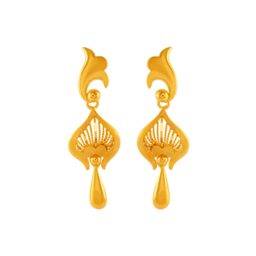 Knotted cord earrings-22k Gold Earrings In Traditional Design With Drop Detailing