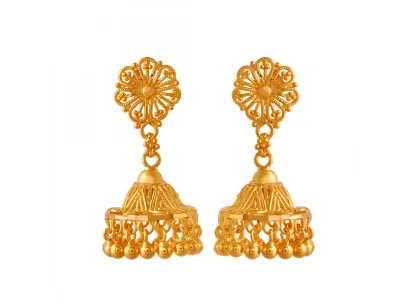 Satin titanium earrings-22k Gold Jhumka Style Earrings With A Flower Detail