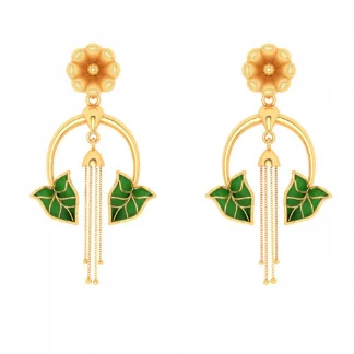 Sharp stone earrings-22k Hanging Gold Earrings With Leaf & Flower Motif From Mugdhaa Collection