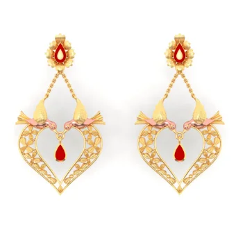 Classic ruby earrings-22k Heart Shaped Gold Earrings Design With Red Stone