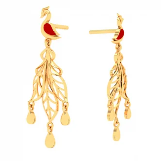 Pure pearl earrings-22k Royal Peacock Shaped Gold Earrings With Red Wings From Mugdhaa Collection