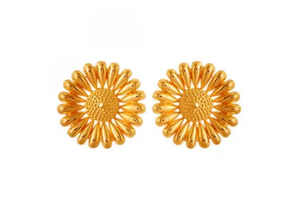 Domed cabochon earrings-22k Sunflower Shaped Gold Stud Earrings