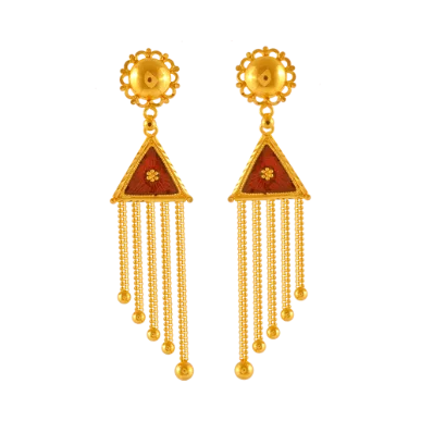 Sun glow earrings-22k Triangle Shaped Gold Earrings With Beautiful Tassel