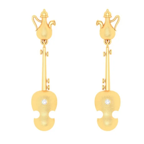 Pale morganite earrings-22KT Violin Shaped Gold Earrings From Mugdhaa Collection