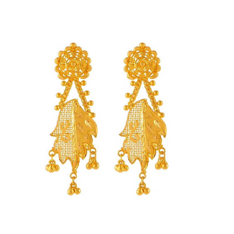 Hovering stone earrings-22KT Yellow Gold Jhumki Earrings For Women