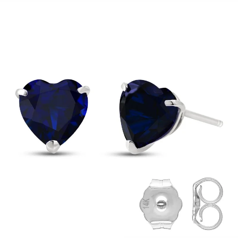 Glossy obsidian earrings-3.1 Carat 14K Solid White Gold Stud Earrings Natural Heart Sapphire