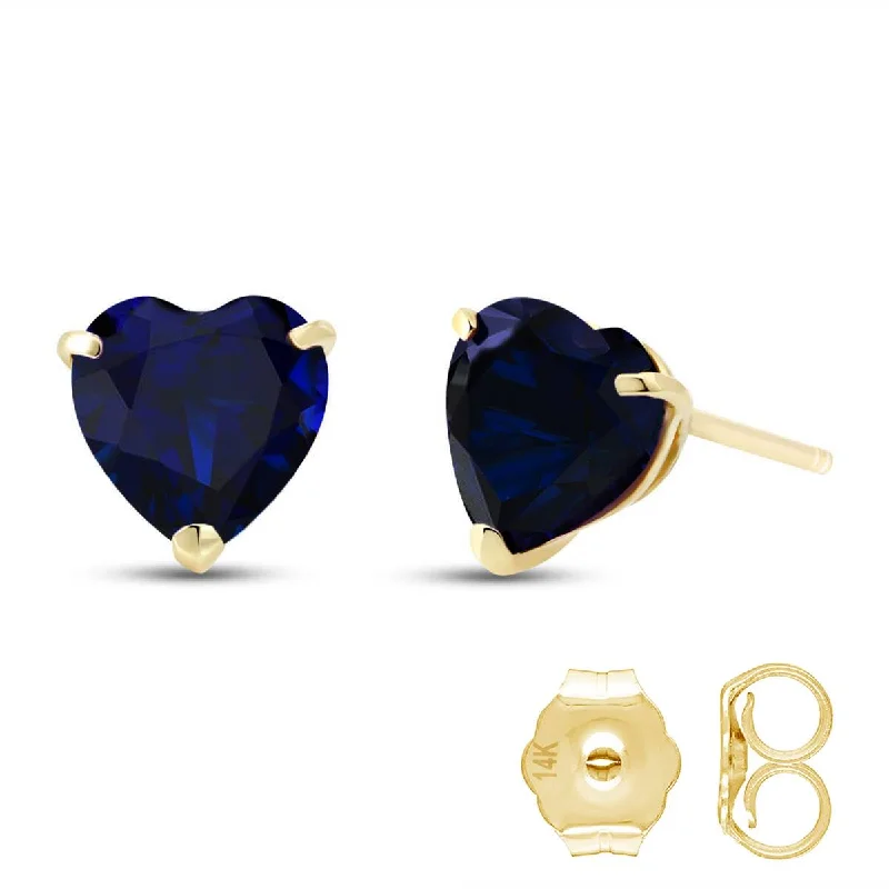 Layered tier earrings-3.1 Carat 14K Solid Yellow Gold Stud Earrings Natural Heart Sapphire