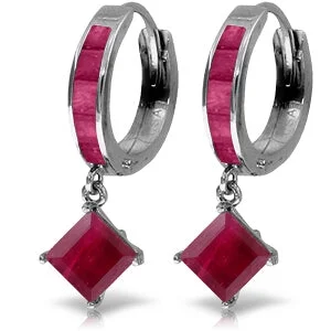 Elevated stone earrings-4.2 Carat 14K Solid White Gold Reinvension Ruby Earrings