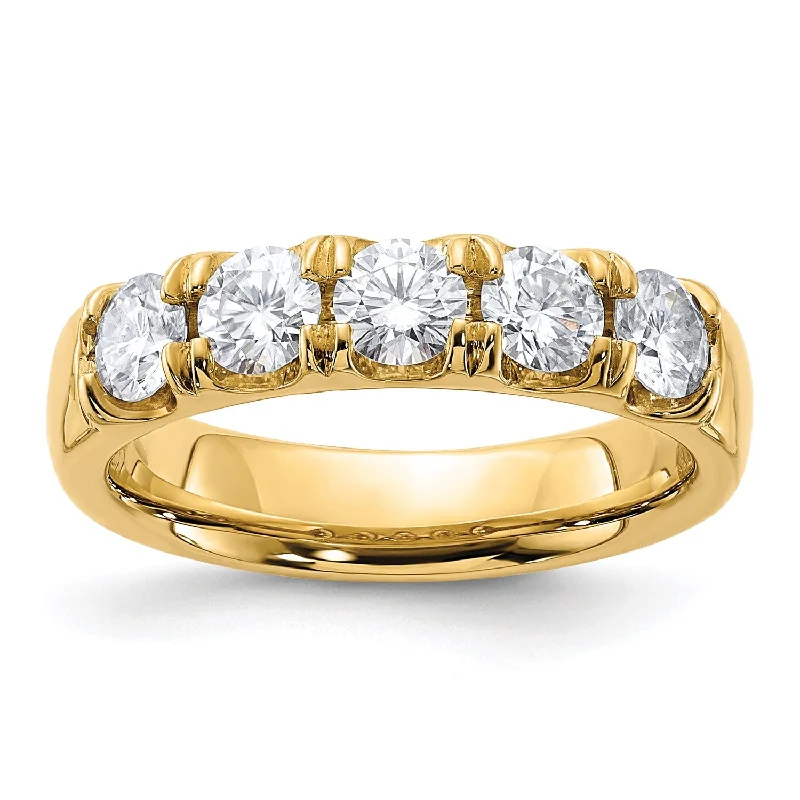 Radiant zircon ring-4MM Round Moissanite Anniversary 5-Stone Ring in 14KT Yellow Gold; Size 7