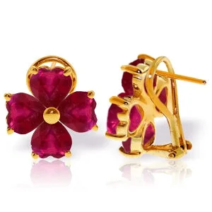 Glowing quartz earrings-7.2 Carat 14K Solid Yellow Gold Heart Cluster Ruby Earrings