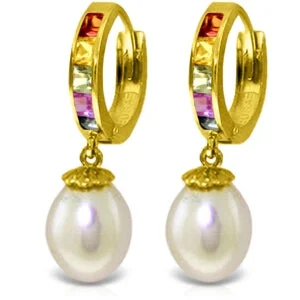 Etched hoop earrings-9.3 Carat 14K Solid Yellow Gold Fusion Sapphire Pearl Earrings