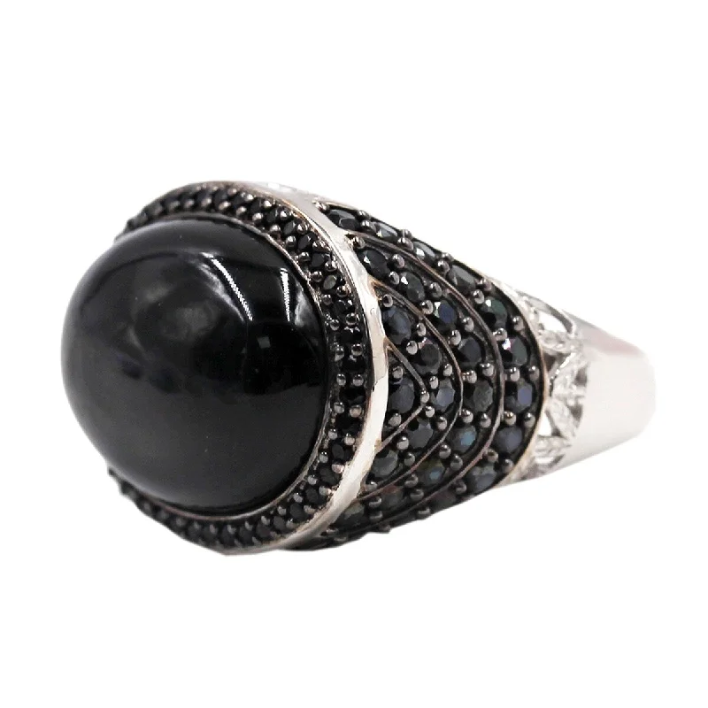 Prism crystal ring-925 Sterling Silver Black Onyx and Black Spinel