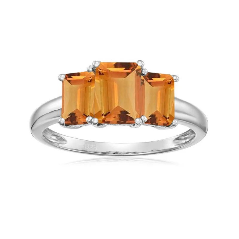 Fused-ring band-925 Sterling Silver Citrine 3-Stone Ring