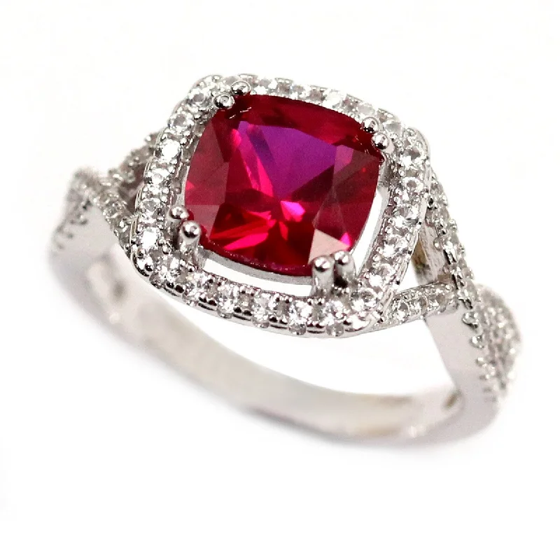 Ridge-set ring-925 Sterling Silver Created Ruby and Created White Sapphire Ring