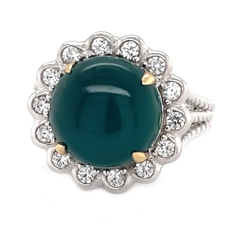 Retro-style opal ring-925 Sterling Silver Green Agate and White Natural Zircon Ring