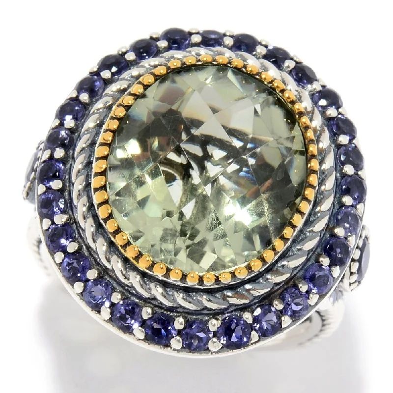 Glowing citrine ring-925 Sterling Silver Green Amethyst and Iolite Ring