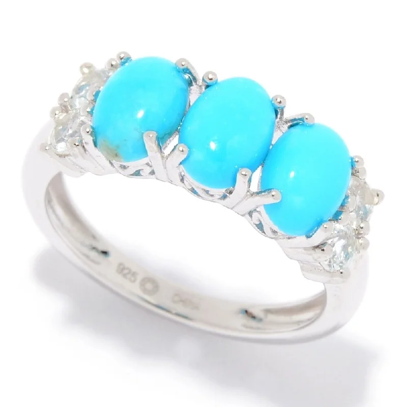 Polished steel ring-925 Sterling Silver Kingman Turquoise 3-Stone Ring