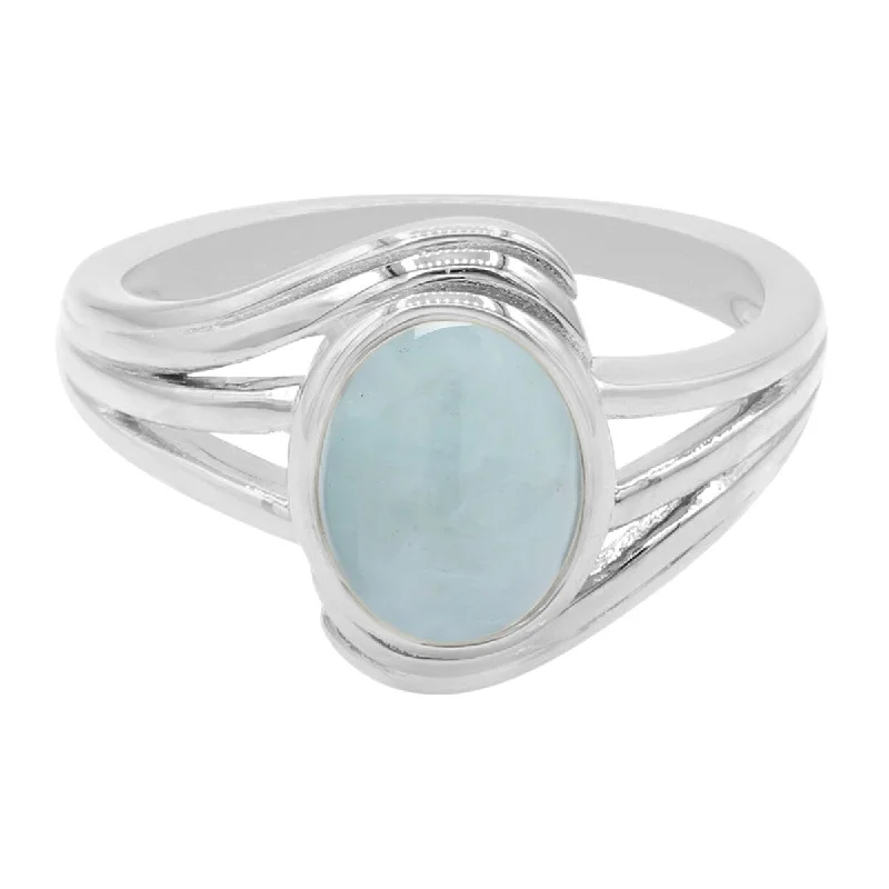 Full sapphire ring-925 Sterling Silver Milky Aquamarine Ring