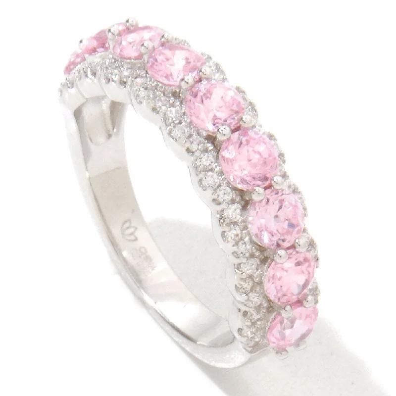 Stamped gem ring-925 Sterling Silver Pink Color Zircon and White Zircon Ring