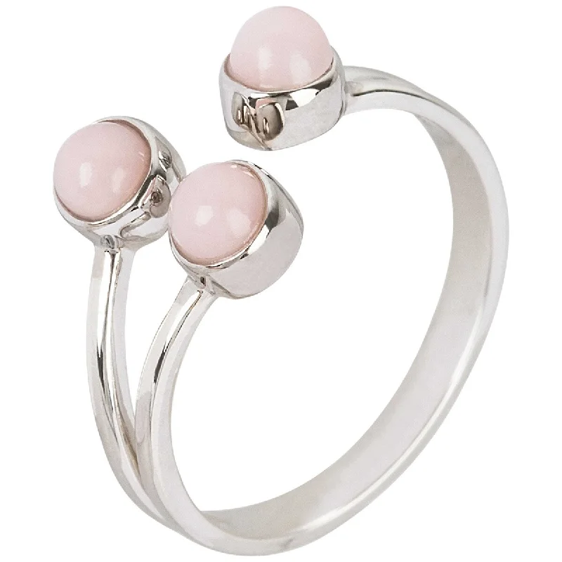 Gentle wave ring-925 Sterling Silver Pink Opal 3-Stone Ring