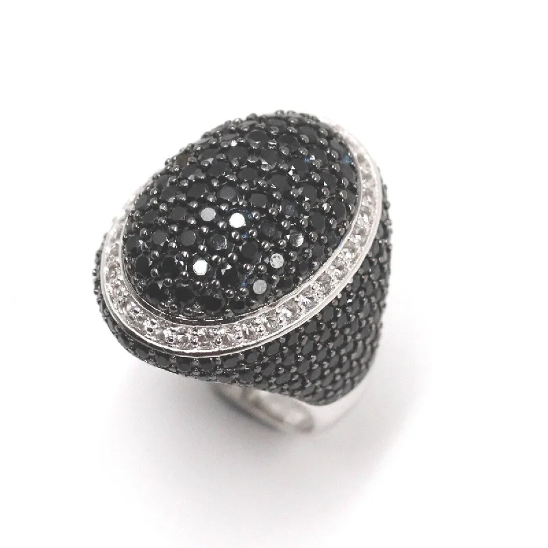 Four-stone ring-925 Sterling Silver White Topaz and Black Spinel Ring