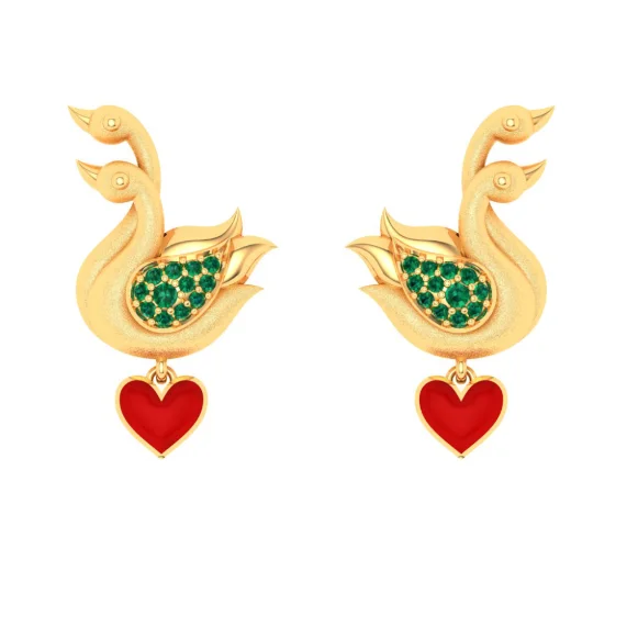 Pure stone earrings-Alluring 22k Gold Swans Design Stud Earrings Pc Chandra Mugdhaa Collection