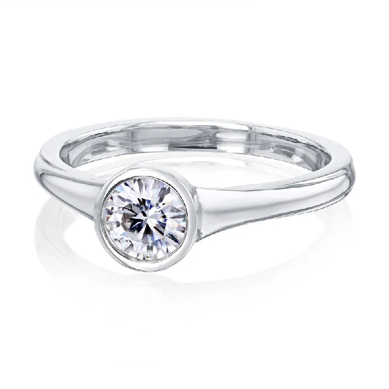 Peaked ridge ring-Annello by Kobelli 0.5 Carat Round Forever One Moissanite Solitaire Engagement Ring in 14k Gold (DEF/VS)