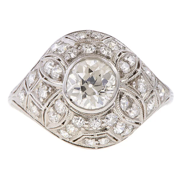 Lush gold ring-Art Deco Filigree Engagement Ring, Old Euro 0.80ct.