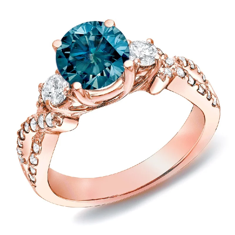 Flowing arc ring-Auriya 14k Rose Gold 1 1/2ctw 3-stone Blue Diamond Engagement Ring