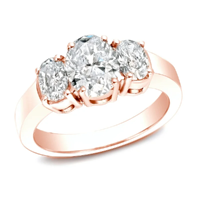 Folk grooved ring-Auriya 14k Rose Gold 2 1/3ctw 3-Stone Oval Diamond Engagement Ring (I-J, VS1-VS2)