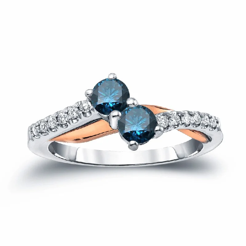 Fine-cut ring-Auriya 14k Two-Tone Gold 1/2ct TDW Round 2-Stone Blue Diamond Engagement Ring (H-I, SI2-SI3)