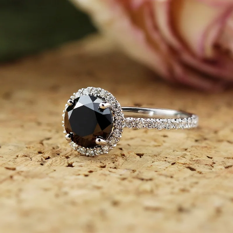 Twinkling crystal ring-Auriya 18k Gold 2 3/5ctw Halo Black Diamond Engagement Ring