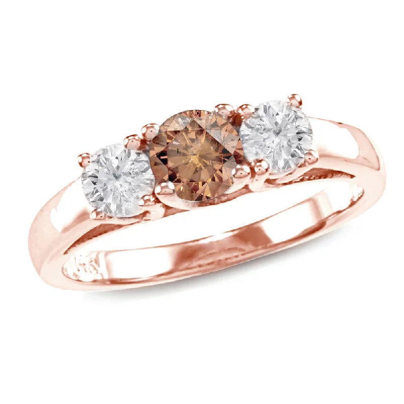 Dainty filigree ring-Auriya 1ctw 3 Stone Brown Diamond Engagement Ring 14k Rose Gold