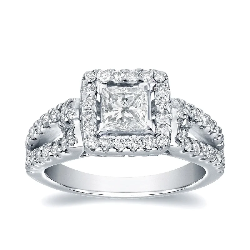 Shimmering stone ring-Auriya Platinum 1 2/5ctw Modern Princess-cut Halo Diamond Engagement Ring (J-K, I1-I2)