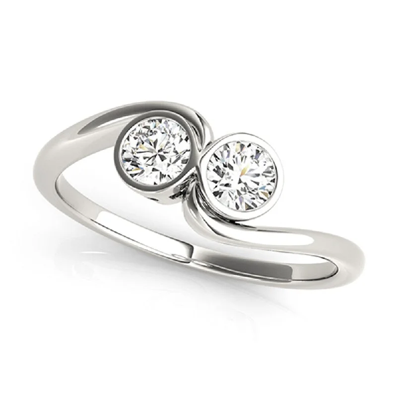 Sharp stone ring-Auriya Round 3/4ct TDW Bezel Set Diamond 2-Stone Engagement Ring 14K Gold