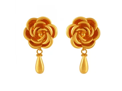 Assorted gem earrings-Beautiful 22k Yellow Shape Gold Earrings With A Tear Drop Detail