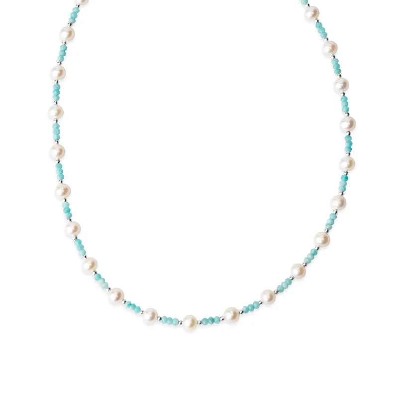 Rustic copper necklace-Breakfast at Cristy's Signature Pearl & Amazonite Necklace