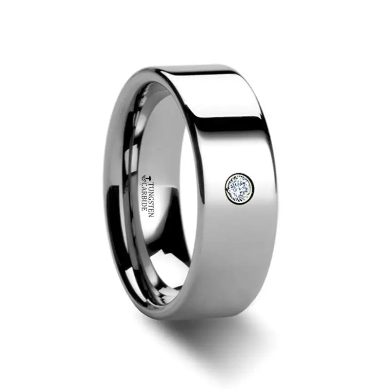 Piled birthstone ring-BRISTOL Flat Polished Tungsten Diamond Ring - 6mm