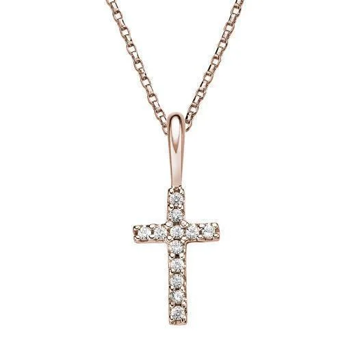 Tattered rim necklace-Cross pendant in 10 carat rose gold