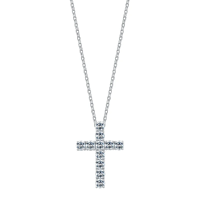 Lush moonstone necklace-Cross pendant with 1.21 carats* of diamond simulants in 10 carat white gold