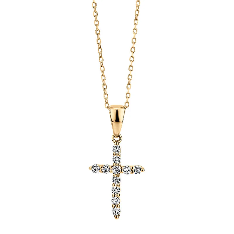 Sparkling gem necklace-Cross pendant with diamond simulants in 10 carat yellow gold