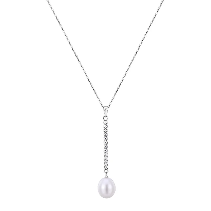 Icy aquamarine necklace-Cultured freshwater pearl drop necklace in sterling silver