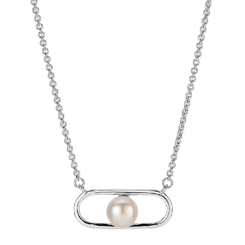 Floating diamond necklace-Cultured freshwater pearl necklace in sterling silver