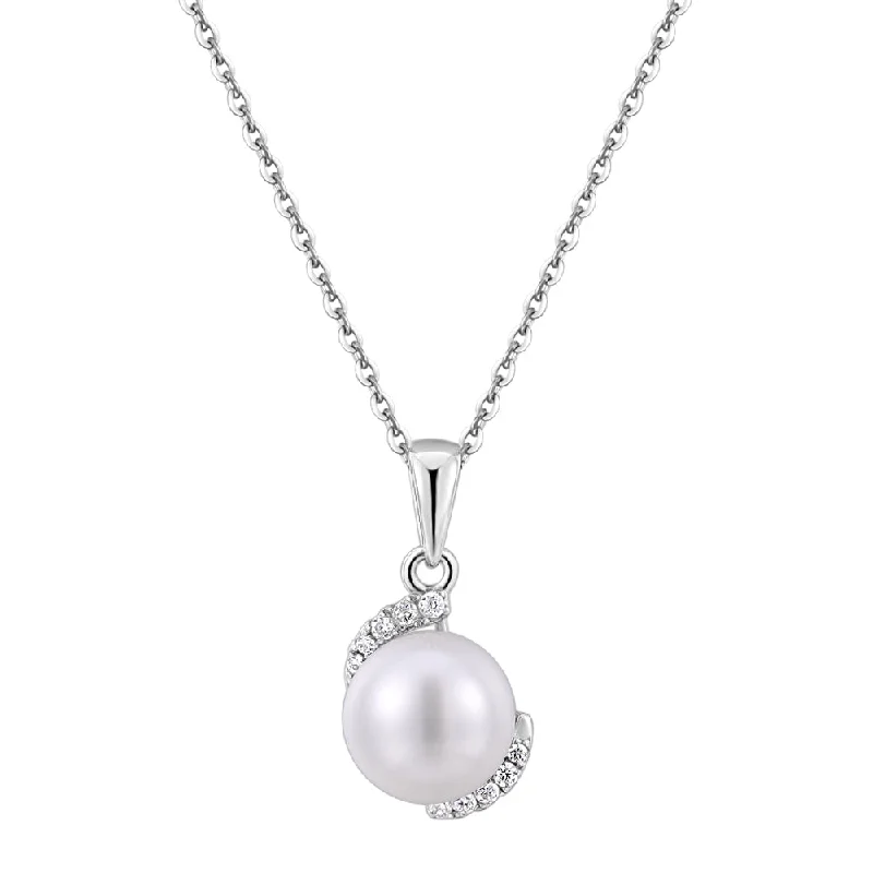 Winding twist necklace-Cultured freshwater pearl necklace in sterling silver