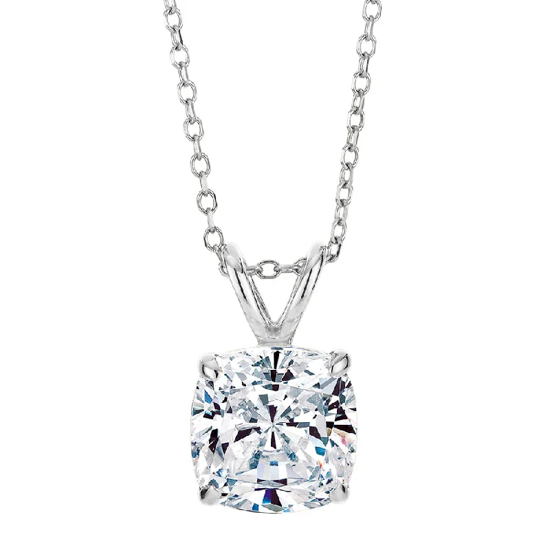 Outstretched gem necklace-Cushion solitaire pendant with 2 carat* diamond simulant in 10 carat white gold