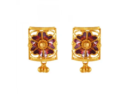 Glowing amethyst earrings-Distinctively Designed Flower Shape 22k Gold Earrings In Meenakari Style