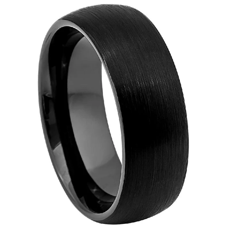 Holo ring-Domed Black Men's Tungsten Ring with Brushed Finish - 8mm