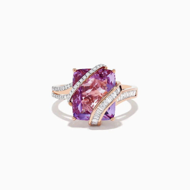 Brushed steel ring-14K Rose Gold Pink Amethyst and Diamond Ring